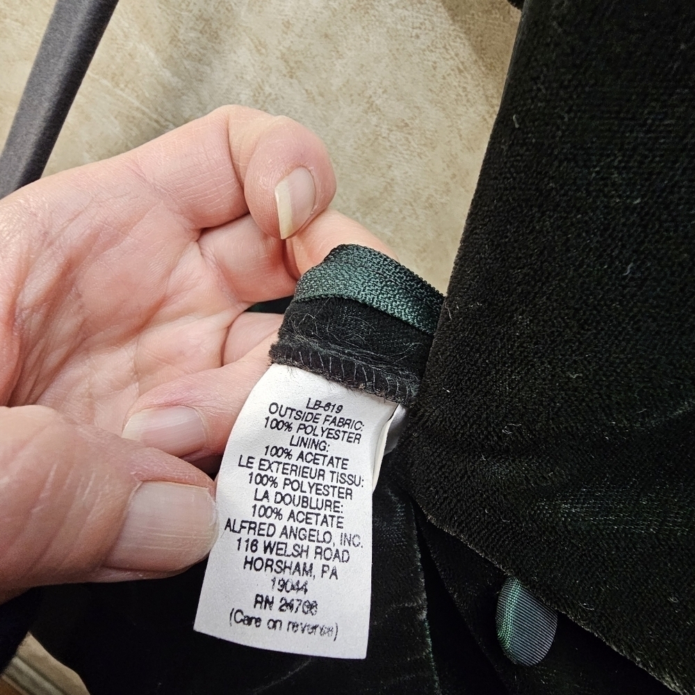80's Alfred Angelo Emerald Green Velvet Taffeta Maxi Dress - Picture 3 of 7